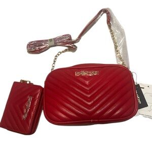 Bebe Red Quilted Women's crossbody and matching wallet NWT